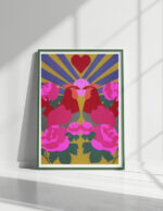 ROOSTEER RISOGRAPH PRINT IN A GREEN FRAME