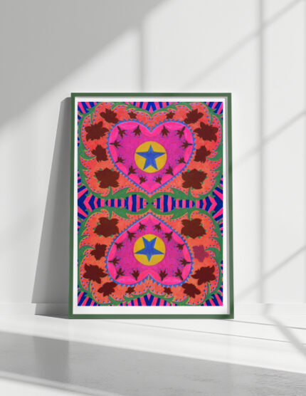 Colourful pattern with stars, flowers, hearts and stripes